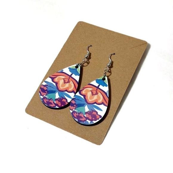Handmade Abstract Design Wood Drop Earrings - Picture 2 of 5